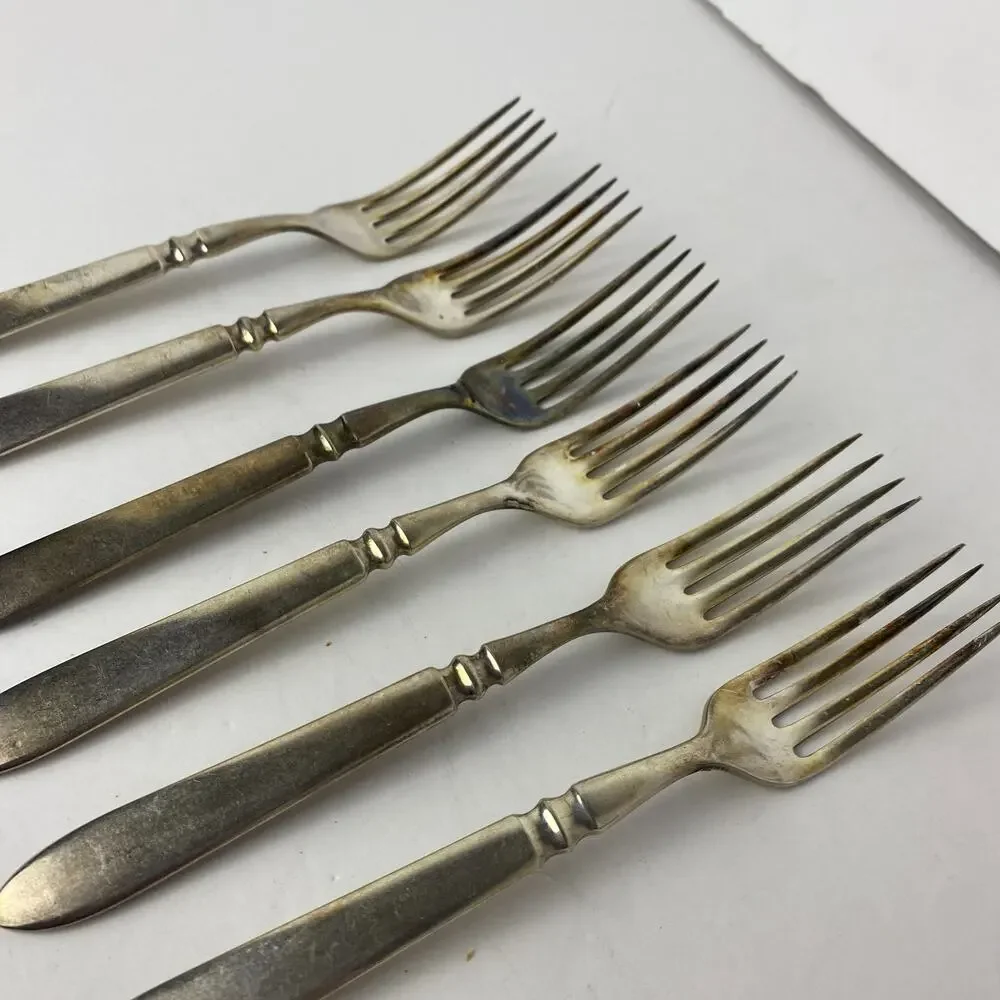 Antique Holmes & Edwards Forks Lot of 6 Silverplate Warranted 12